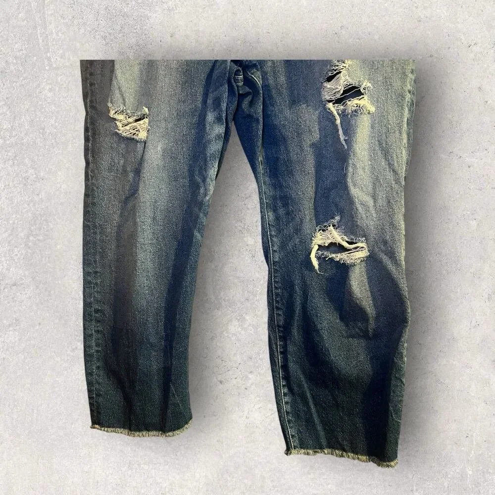 Torrid Women's Skinny Jeans Size 24R Button Fly Distressed Raw Hem Crop Denim